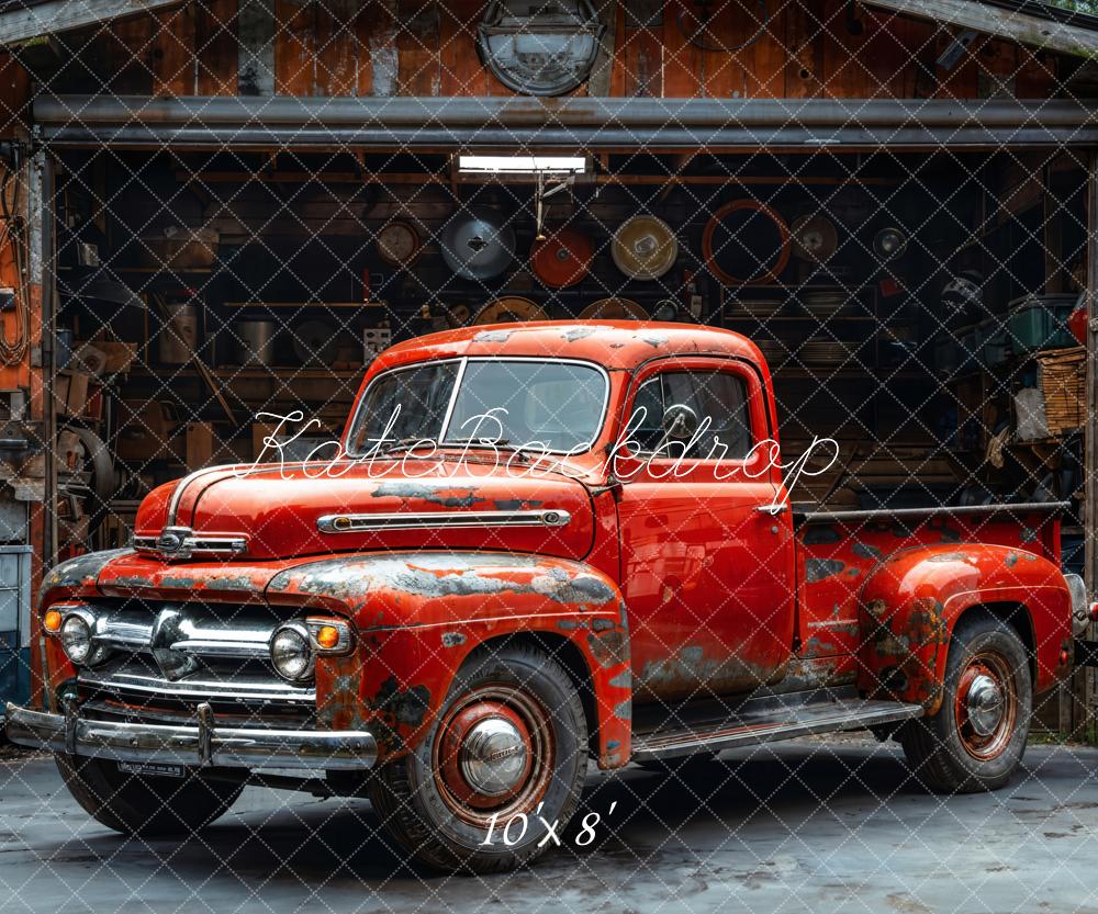 Kate Rouillé Vieux Garage Camion Rouge Toile de fond conçue par Emetselch - Kate Backdrop FR