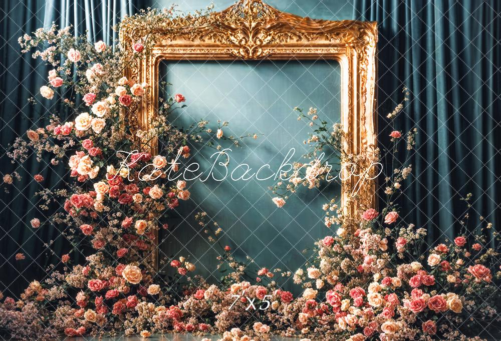 Kate Cadre doré Floral Vintage Vert foncé Rideau Toile de fond conçue par Emetselch - Kate Backdrop FR
