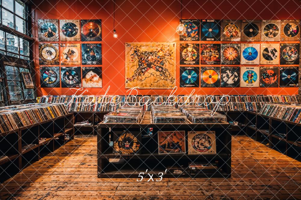 Kate Vintage Brun chaud Magasin de disques Toile de fond conçue par Emetselch - Kate Backdrop FR