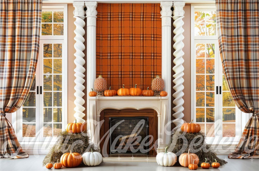 Kate Automne Intérieur Mur à carreaux Citrouilles Toile de fond conçue par Mini MakeBelieve - Kate Backdrop FR