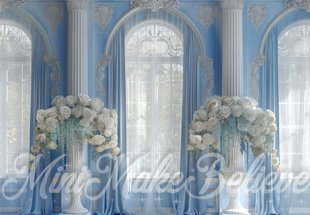 Kate Bleu Château Floral Fenêtre Maternité Toile de fond conçue par Mini MakeBelieve - Kate Backdrop FR