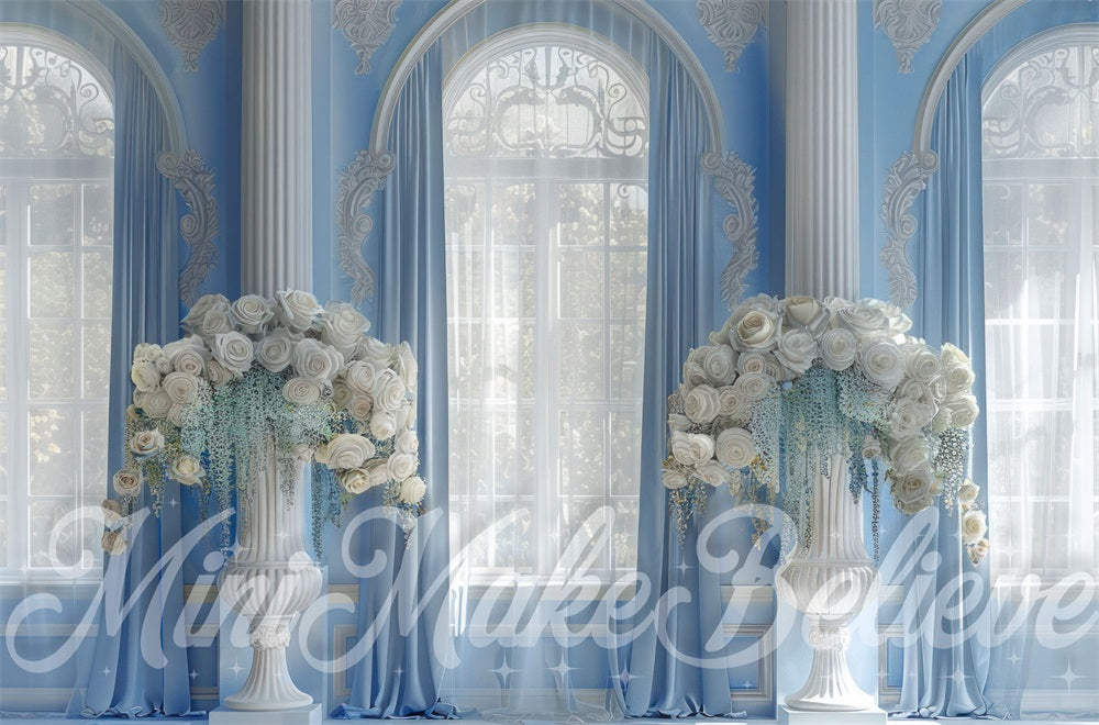 Kate Bleu Château Floral Fenêtre Maternité Toile de fond conçue par Mini MakeBelieve - Kate Backdrop FR