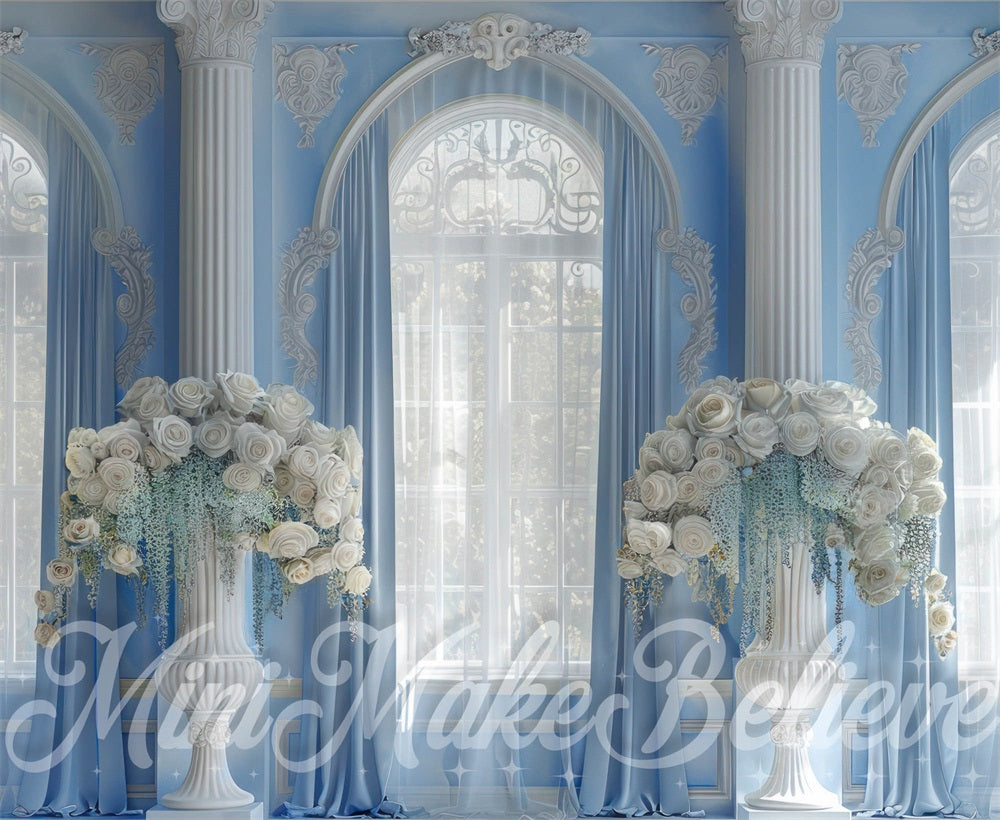 Kate Bleu Château Floral Fenêtre Maternité Toile de fond conçue par Mini MakeBelieve - Kate Backdrop FR