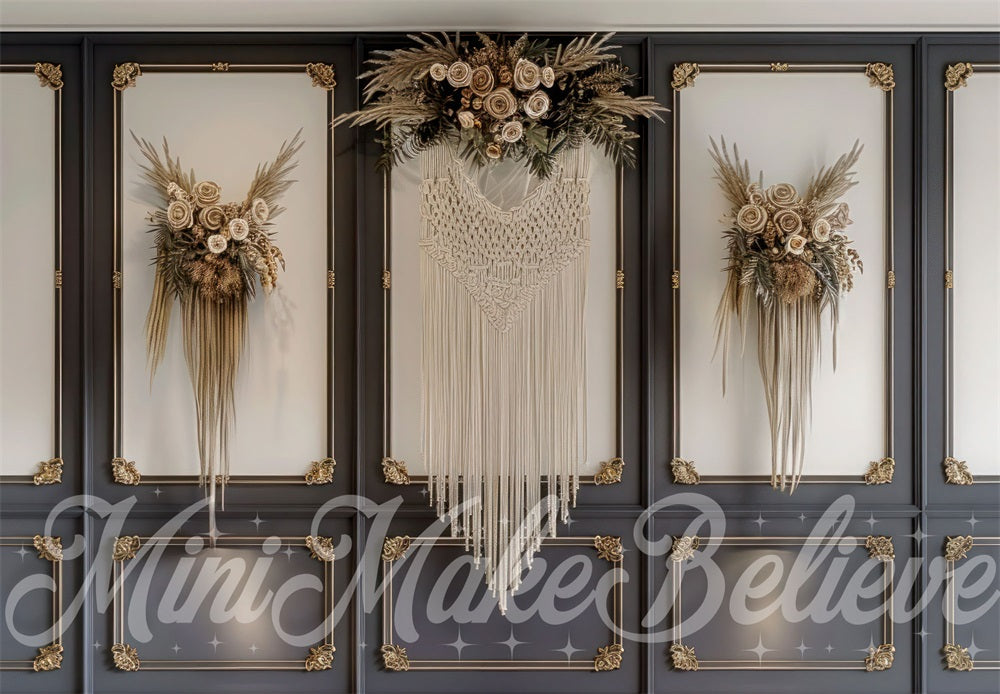 Kate Fête des mères Mur Sombre Macramé Boho Toile de fond conçue par Mini MakeBelieve - Kate Backdrop FR