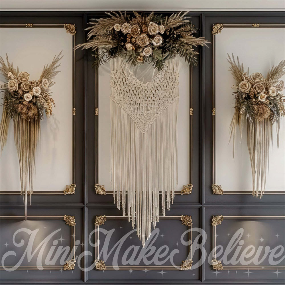 Kate Fête des mères Mur Sombre Macramé Boho Toile de fond conçue par Mini MakeBelieve - Kate Backdrop FR