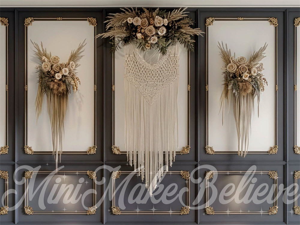 Kate Fête des mères Mur Sombre Macramé Boho Toile de fond conçue par Mini MakeBelieve - Kate Backdrop FR