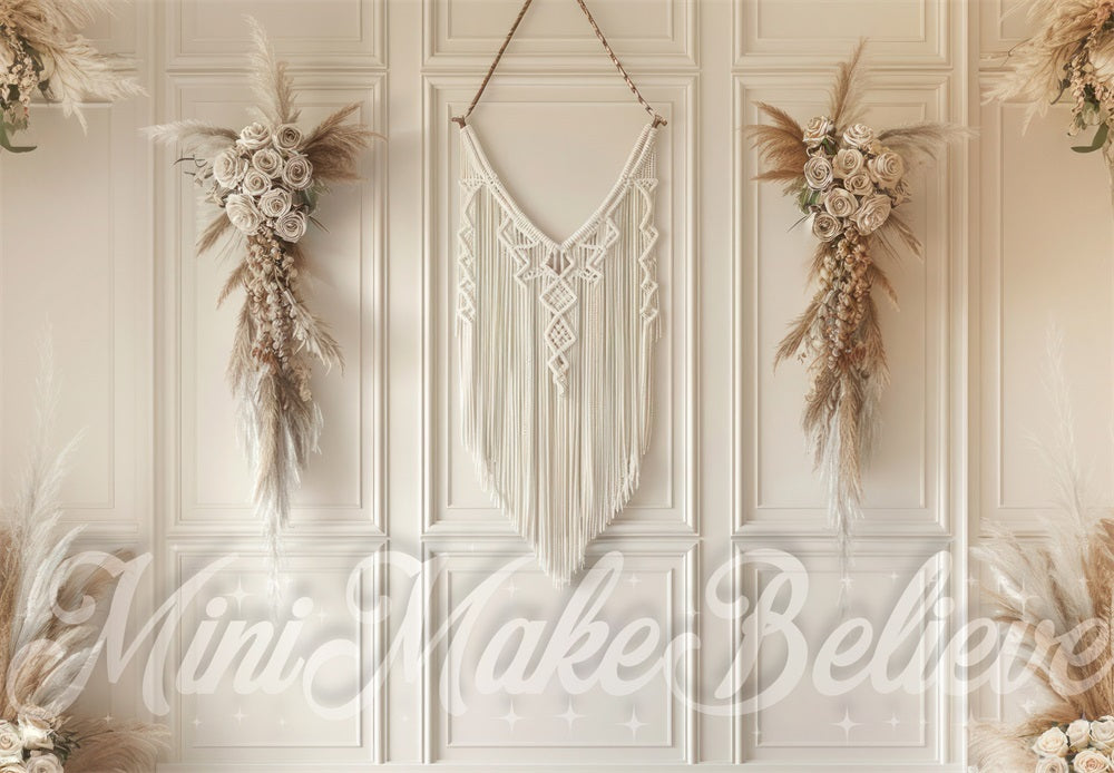 Kate Fête des mères Beige Mur Macramé Toile de fond conçue par Mini MakeBelieve - Kate Backdrop FR