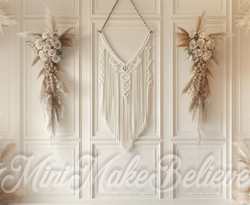 Kate Fête des mères Beige Mur Macramé Toile de fond conçue par Mini MakeBelieve - Kate Backdrop FR