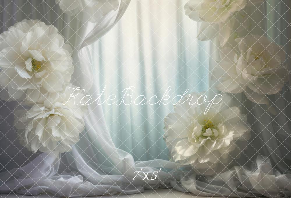 Kate Fleurs épanouies Blanc Rideau Fête des mères Toile de fond conçue par Emetselch - Kate Backdrop FR