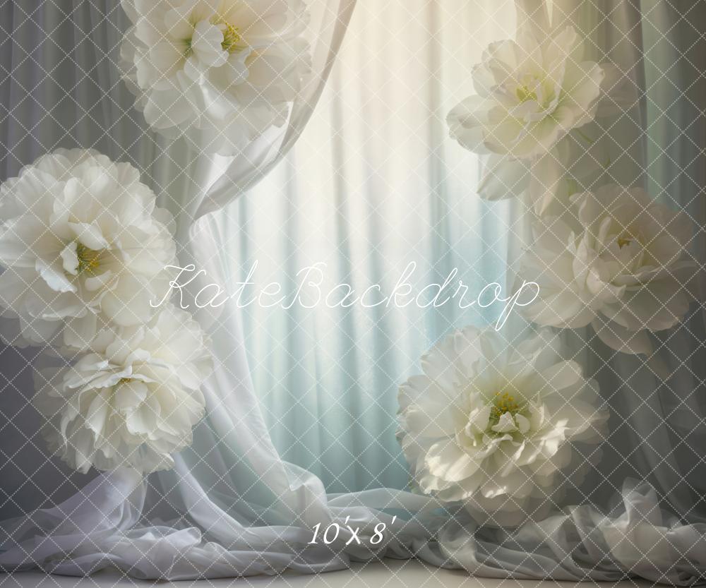 Kate Fleurs épanouies Blanc Rideau Fête des mères Toile de fond conçue par Emetselch - Kate Backdrop FR