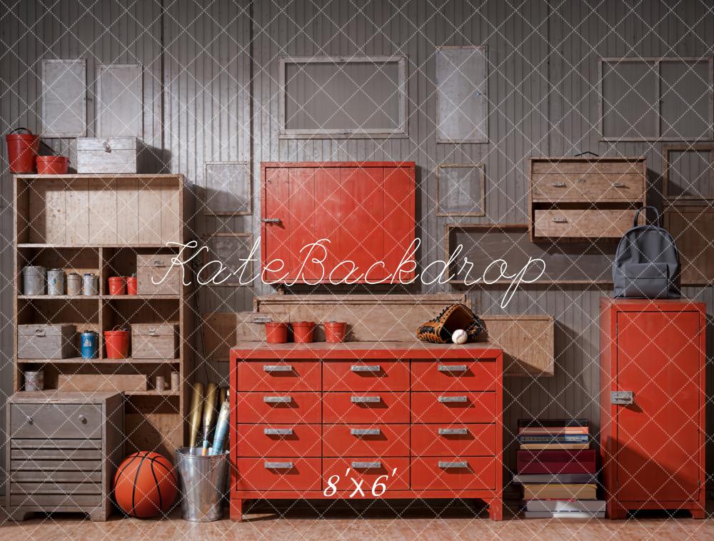 Kate Retour à l'école Rouge Casier Livre Sport Toile de fond conçue par Emetselch - Kate Backdrop FR