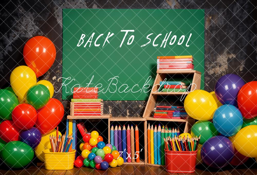 Kate Retour à l'école Ballons Crayons Livre Coloré Toile de fond conçue par Emetselch - Kate Backdrop FR