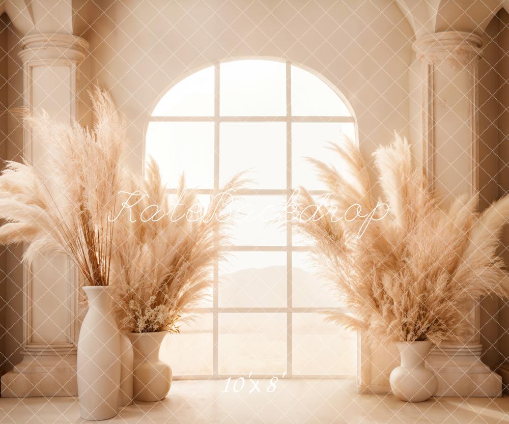 Kate Bohème Roseau Colonne Fenêtre en arc Beige Toile de fond conçue par Emetselch - Kate Backdrop FR