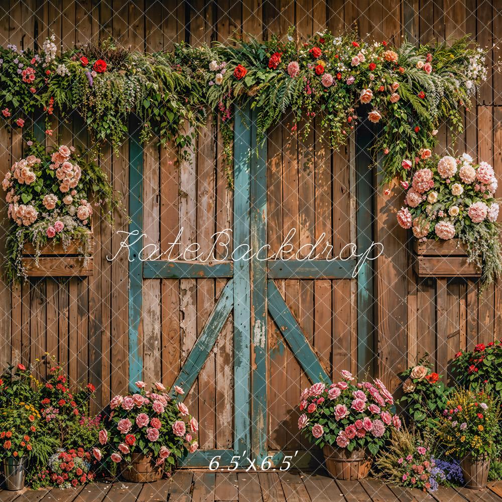 Kate Printemps Fleurs Brun Mur en bois Porte Toile de fond conçue par Emetselch - Kate Backdrop FR