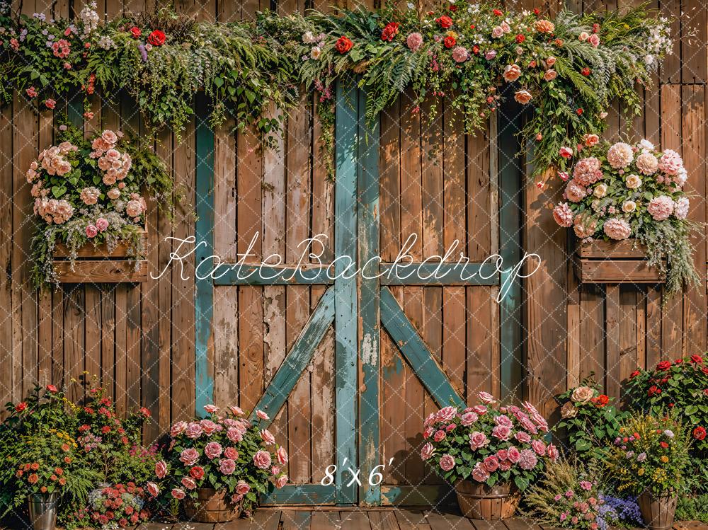 Kate Printemps Fleurs Brun Mur en bois Porte Toile de fond conçue par Emetselch - Kate Backdrop FR
