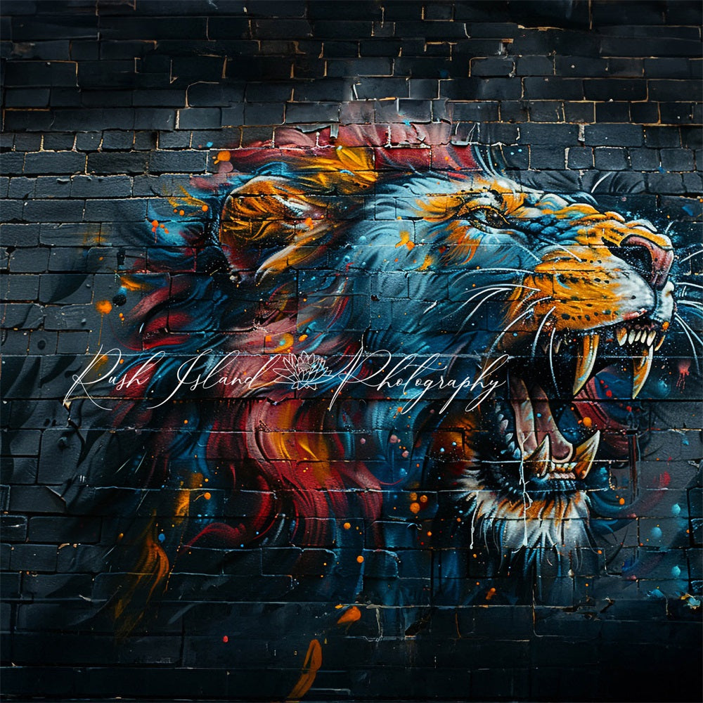 Kate Lion Féroce Graffitis Mur de briques Toile de fond conçue par Laura Bybee - Kate Backdrop FR