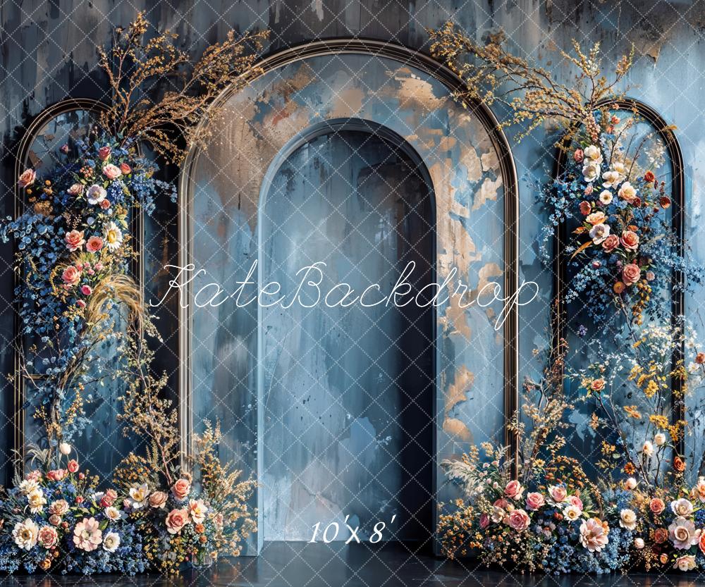 Kate Arche Mur Bleu Fleurs Fête des mères Toile de fond conçue par Emetselch - Kate Backdrop FR