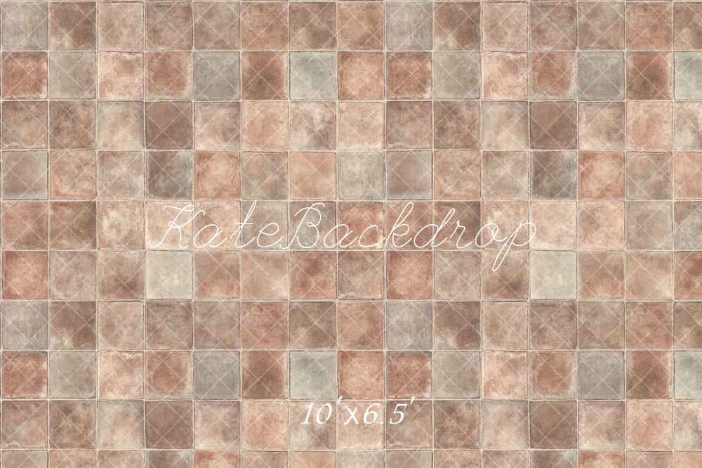 Kate Rétro Marron foncé Gris Texture à carreaux Sol Toile de fond conçue par Kate Image - Kate Backdrop FR