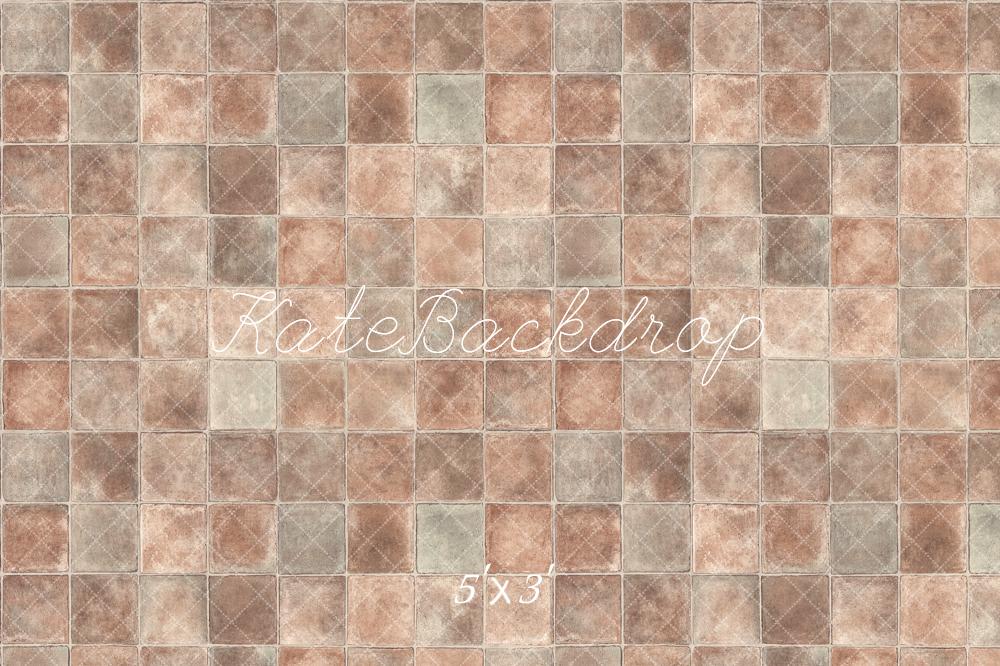Kate Rétro Marron foncé Gris Texture à carreaux Sol Toile de fond conçue par Kate Image - Kate Backdrop FR