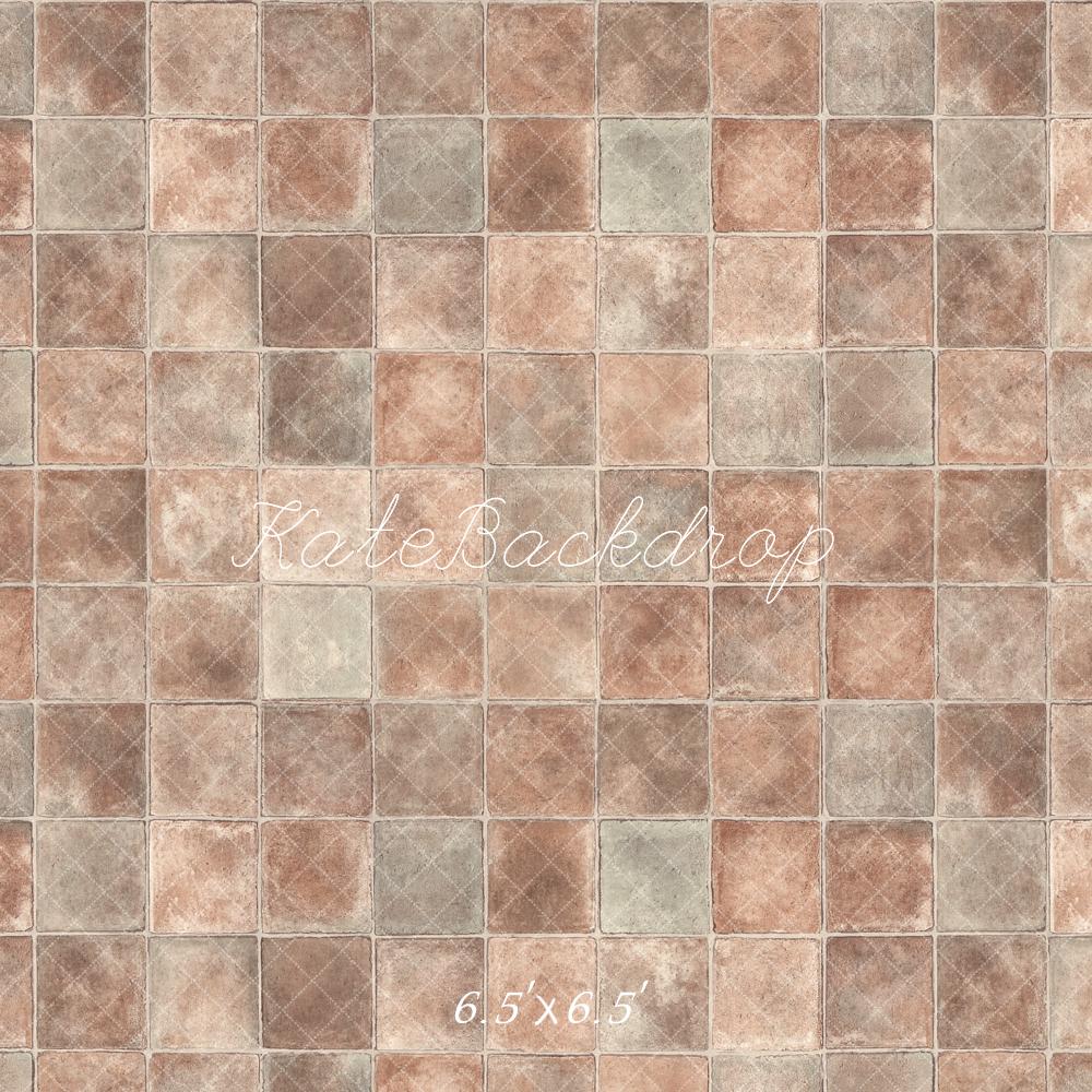Kate Rétro Marron foncé Gris Texture à carreaux Sol Toile de fond conçue par Kate Image - Kate Backdrop FR