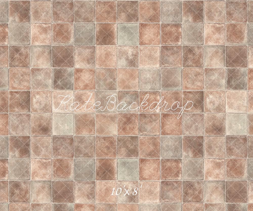 Kate Rétro Marron foncé Gris Texture à carreaux Sol Toile de fond conçue par Kate Image - Kate Backdrop FR
