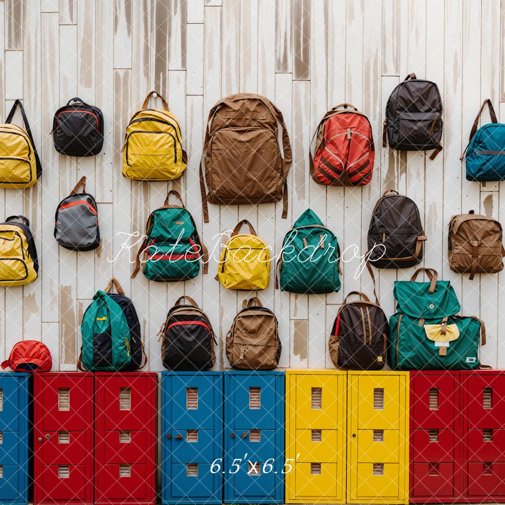 Kate Retour à l'école Coloré Casier Sac Mur en bois Toile de fond conçue par Emetselch - Kate Backdrop FR