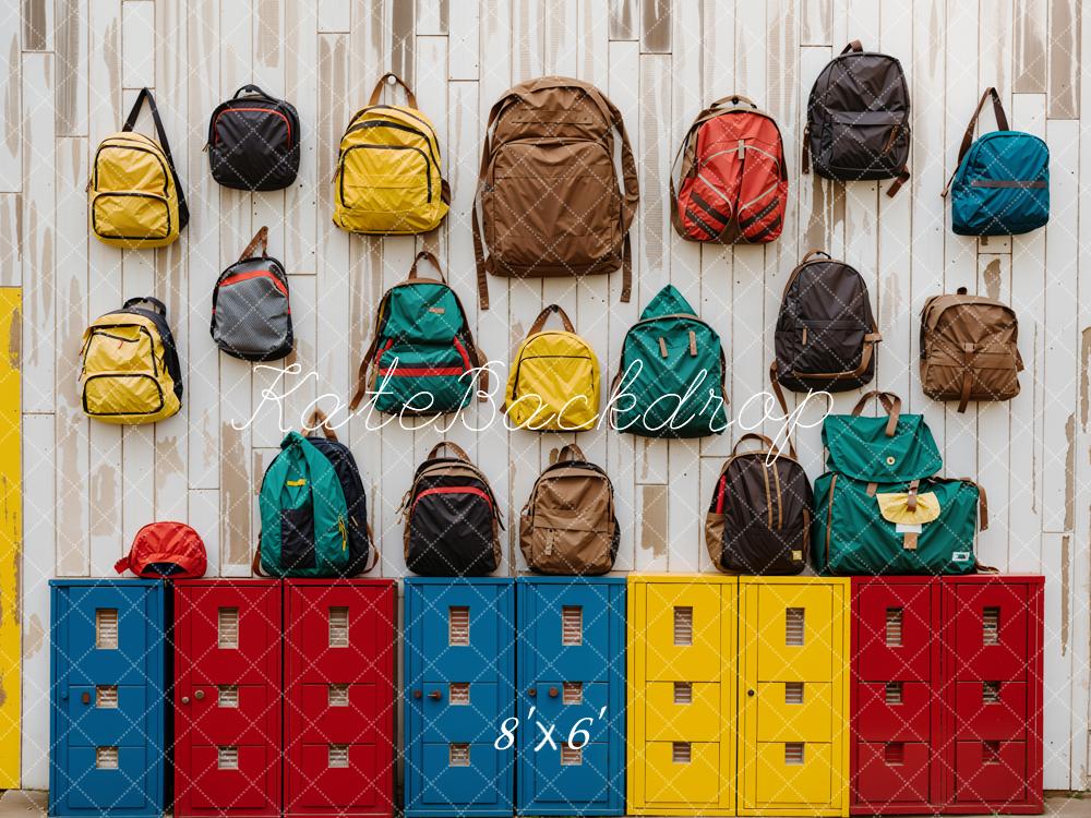 Kate Retour à l'école Coloré Casier Sac Mur en bois Toile de fond conçue par Emetselch - Kate Backdrop FR
