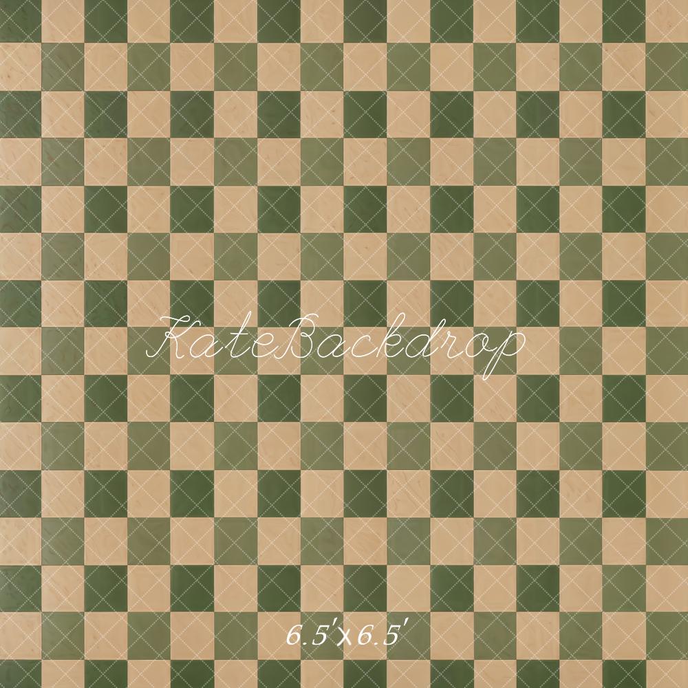 Kate Vintage Carreaux Beige et Vert Sol Toile de fond conçue par Kate Image - Kate Backdrop FR