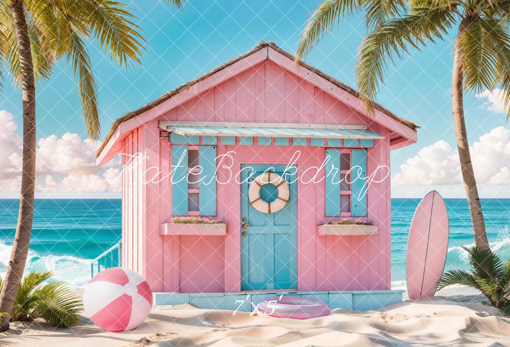 Kate Été Mer Plage Maison Rose Vacances Toile de fond conçue par Chain Photographie - Kate Backdrop FR