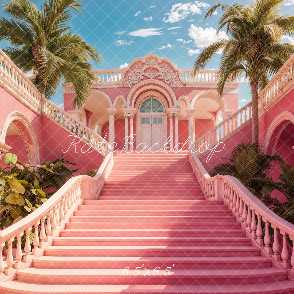 Kate Été Rose Extérieur Château Escaliers Toile de fond conçue par Chain Photographie - Kate Backdrop FR