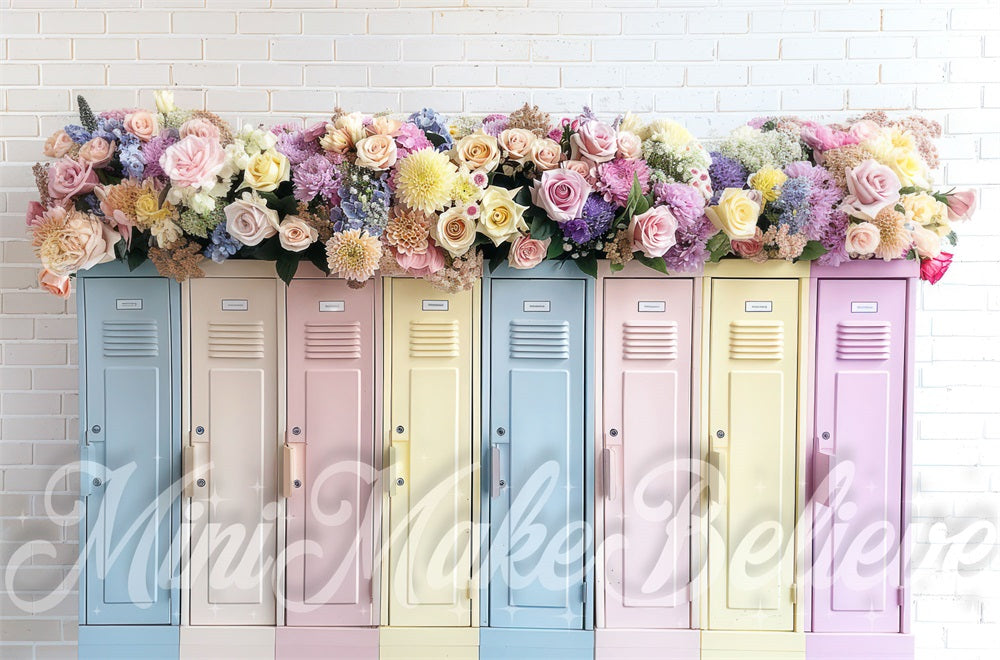 Kate Pastel Casiers Fleurs Mur de briques Toile de fond conçue par Mini MakeBelieve - Kate Backdrop FR