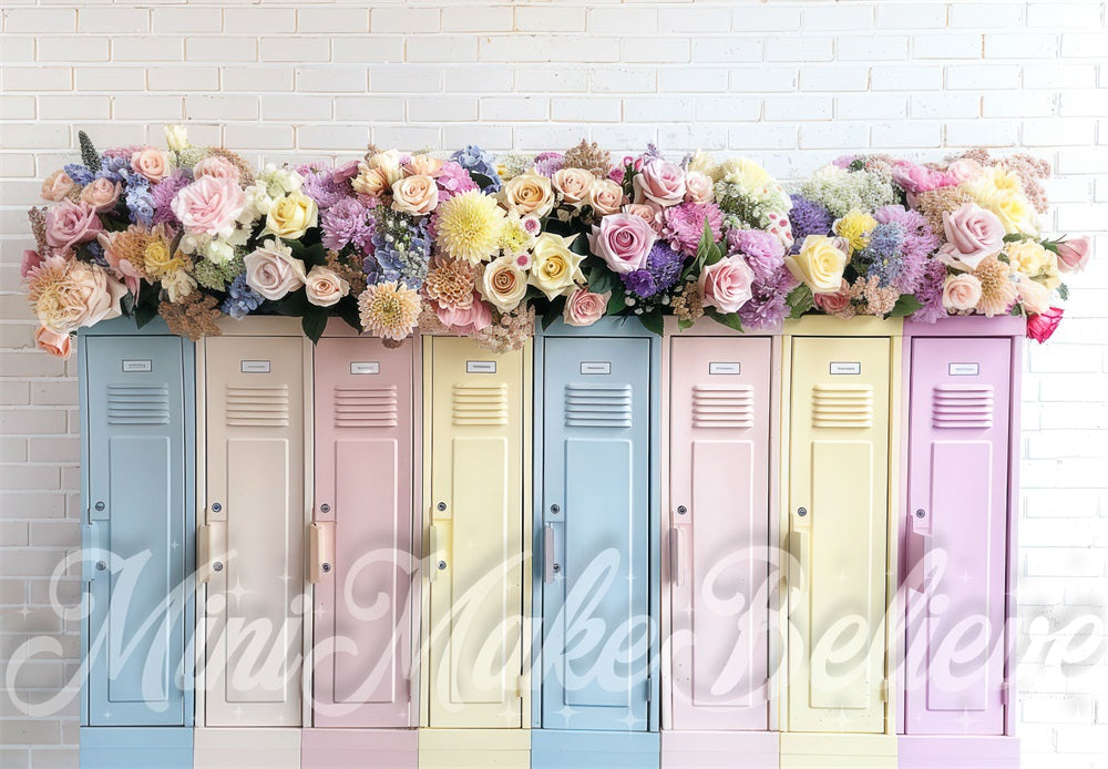 Kate Pastel Casiers Fleurs Mur de briques Toile de fond conçue par Mini MakeBelieve - Kate Backdrop FR