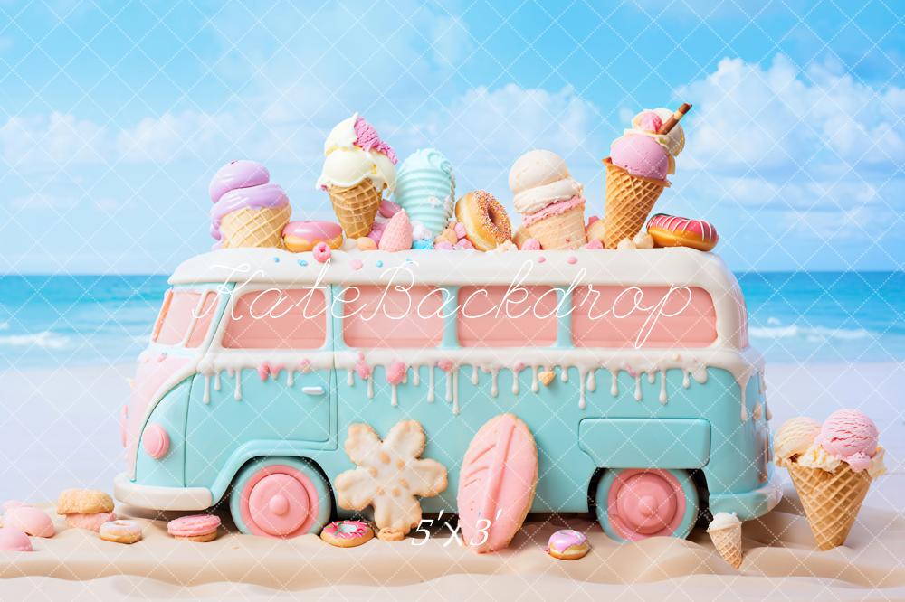 Kate Été Mer Jouet Voiture de Crème glacée Toile de fond conçue par Chain Photographie - Kate Backdrop FR