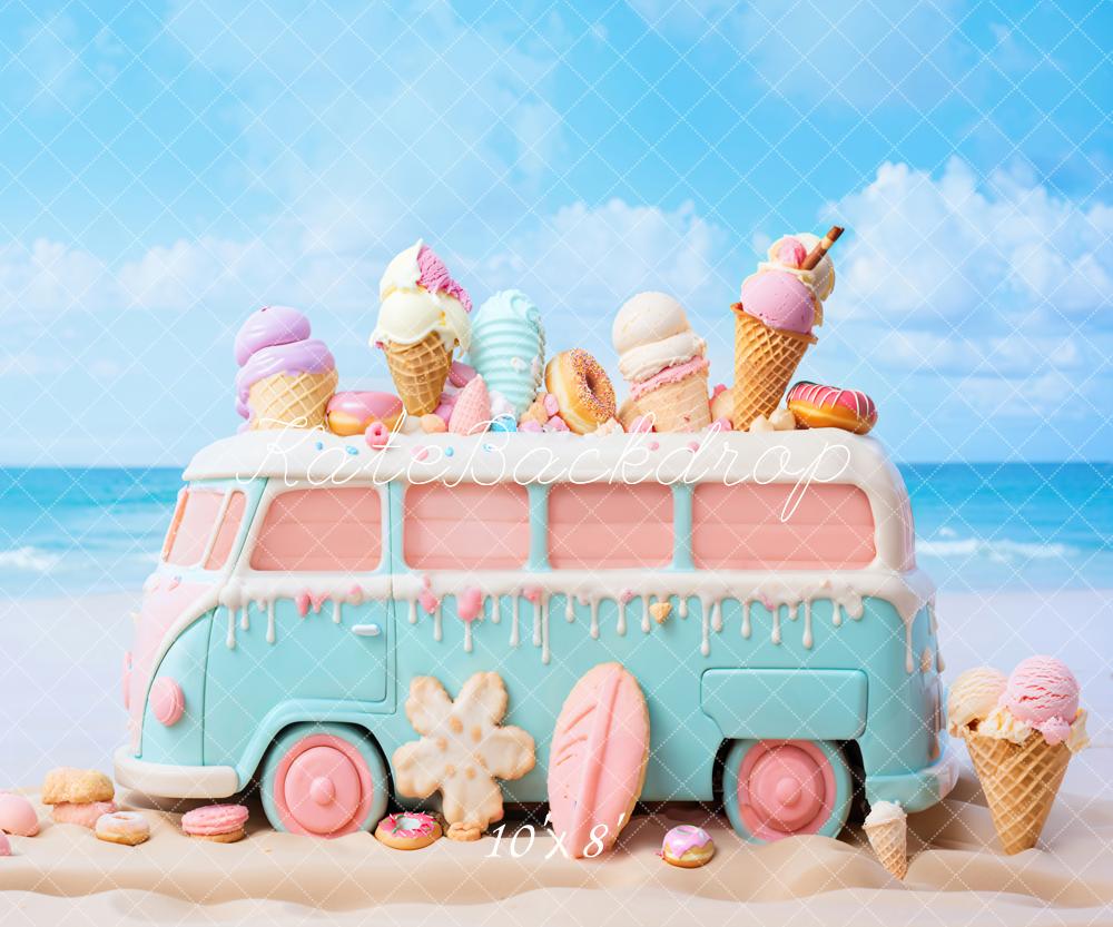 Kate Été Mer Jouet Voiture de Crème glacée Toile de fond conçue par Chain Photographie - Kate Backdrop FR