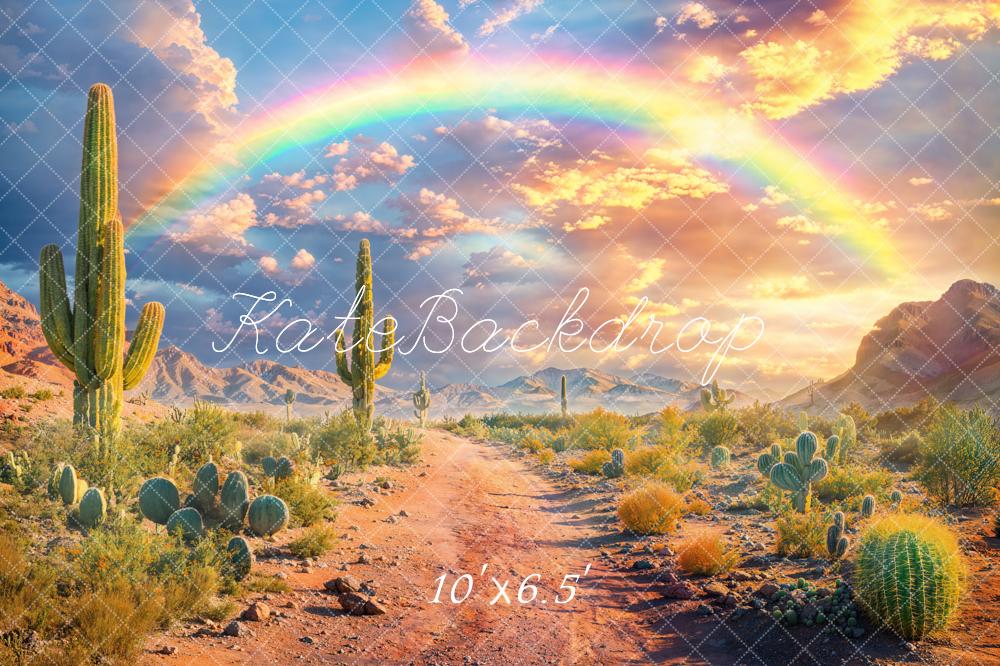 Kate Désert Cactus Arc-en-ciel Nuages Route Toile de fond conçue par Emetselch - Kate Backdrop FR