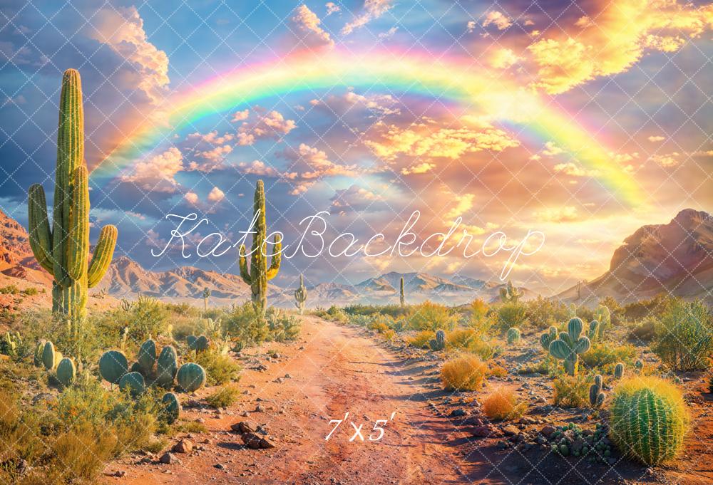 Kate Désert Cactus Arc-en-ciel Nuages Route Toile de fond conçue par Emetselch - Kate Backdrop FR