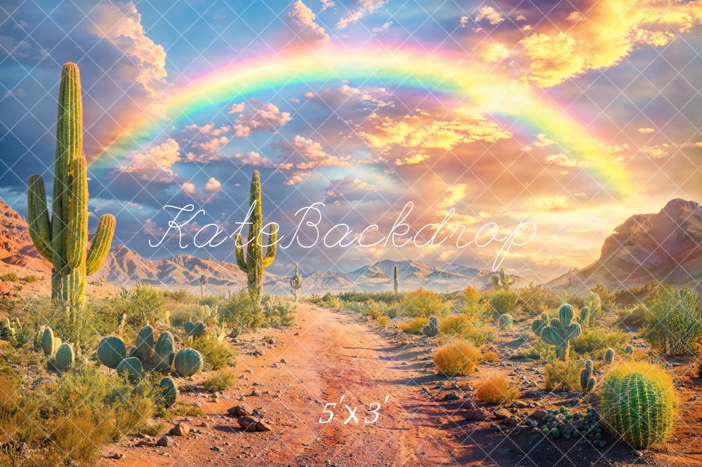 Kate Désert Cactus Arc-en-ciel Nuages Route Toile de fond conçue par Emetselch - Kate Backdrop FR