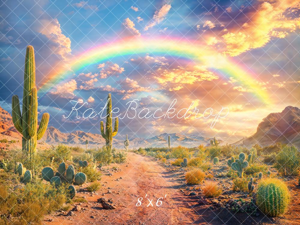 Kate Désert Cactus Arc-en-ciel Nuages Route Toile de fond conçue par Emetselch - Kate Backdrop FR