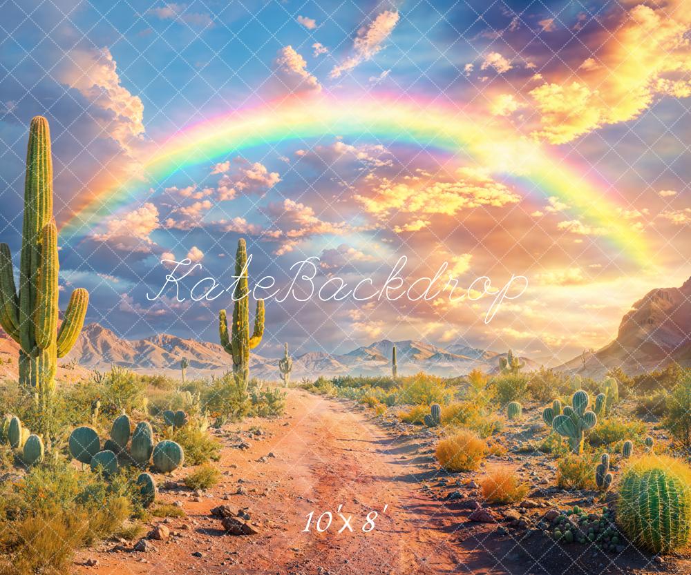 Kate Désert Cactus Arc-en-ciel Nuages Route Toile de fond conçue par Emetselch - Kate Backdrop FR