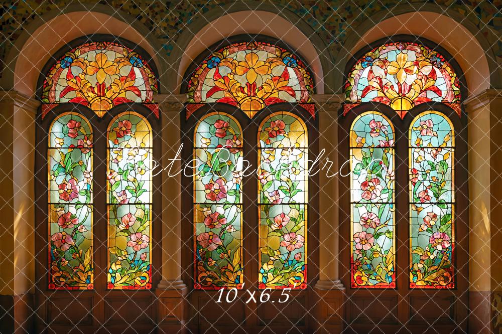 Kate Arche Église Vintage Vitrail Floral Toile de fond conçue par Emetselch - Kate Backdrop FR
