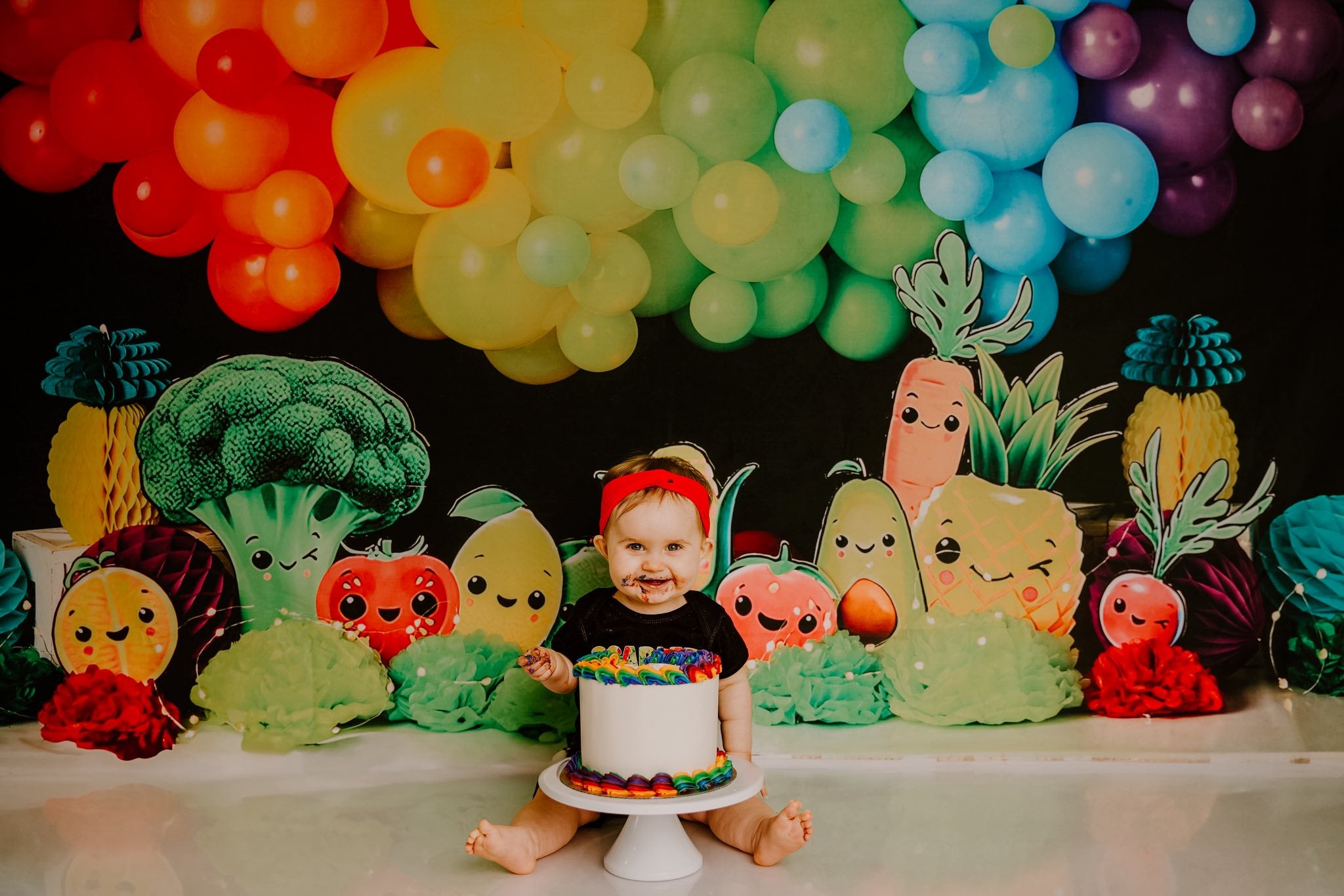 Kate Heureux Fruits et Légumes Ballon Coloré Toile de fond conçue par Mandy Ringe - Kate Backdrop FR