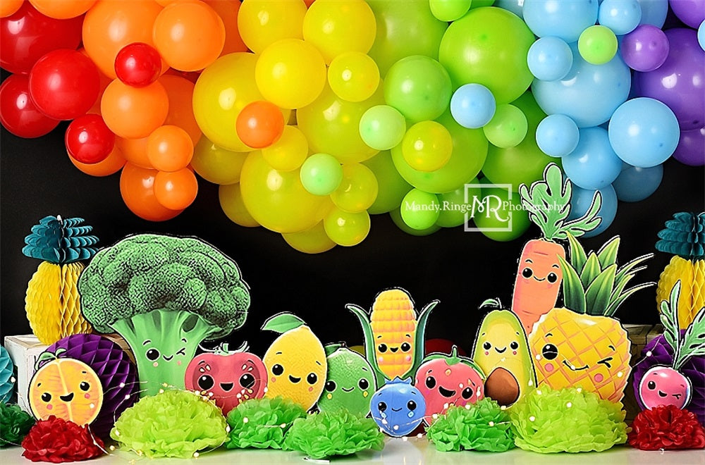 Kate Heureux Fruits et Légumes Ballon Coloré Toile de fond conçue par Mandy Ringe - Kate Backdrop FR