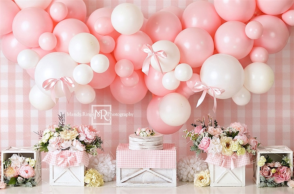 Kate Rose Vichy Noeud papillon Fleurs Anniversaire Toile de fond conçue par Mandy Ringe - Kate Backdrop FR