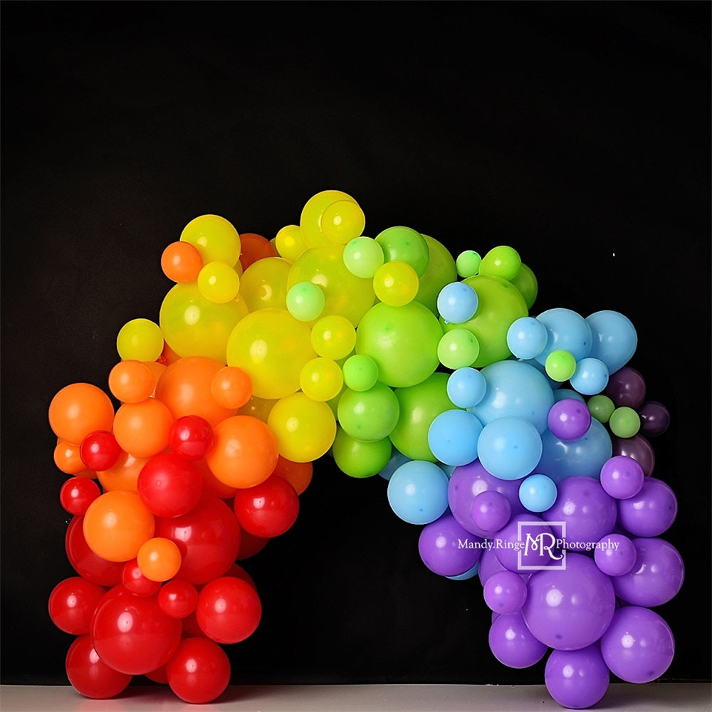 Kate Arc-en-ciel Arche de ballons Noir Cake smash Toile de fond conçue par Mandy Ringe - Kate Backdrop FR
