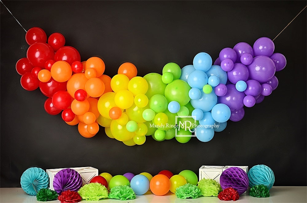Kate Arc-en-ciel Ballons Noir Décors Coloré Toile de fond conçue par Mandy Ringe - Kate Backdrop FR