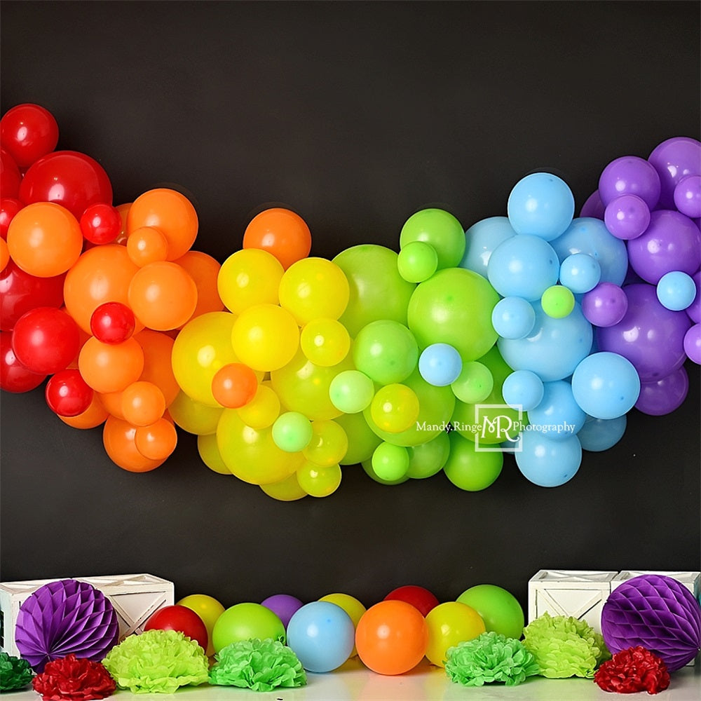 Kate Arc-en-ciel Ballons Noir Décors Coloré Toile de fond conçue par Mandy Ringe - Kate Backdrop FR