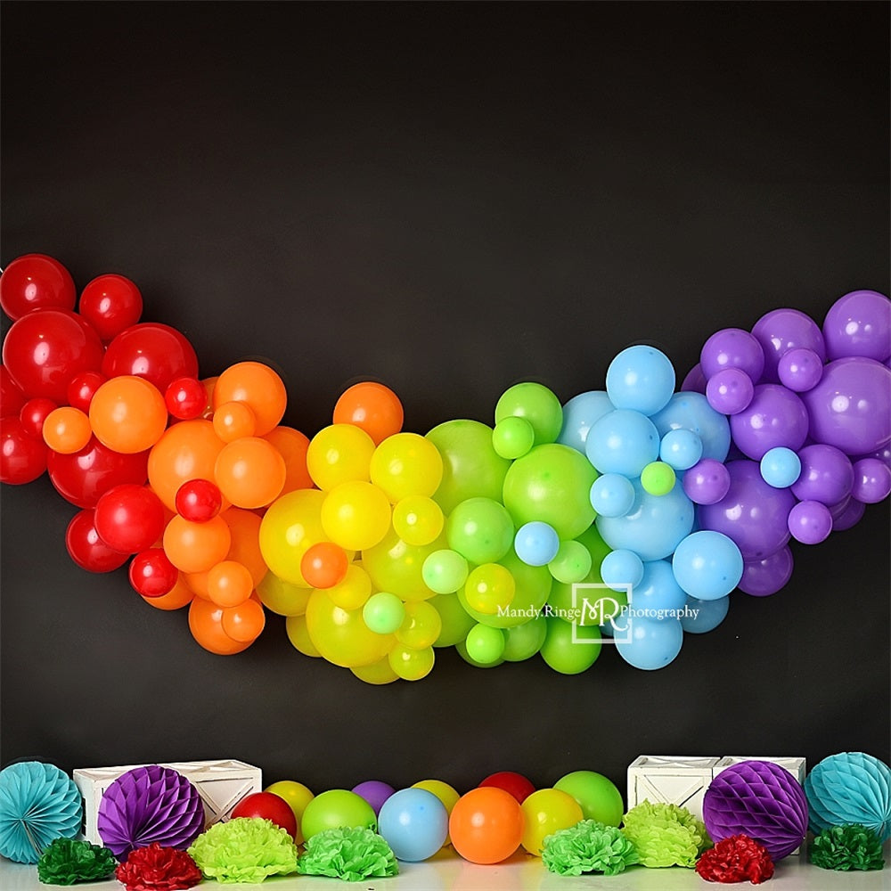 Kate Arc-en-ciel Ballons Noir Décors Coloré Toile de fond conçue par Mandy Ringe - Kate Backdrop FR