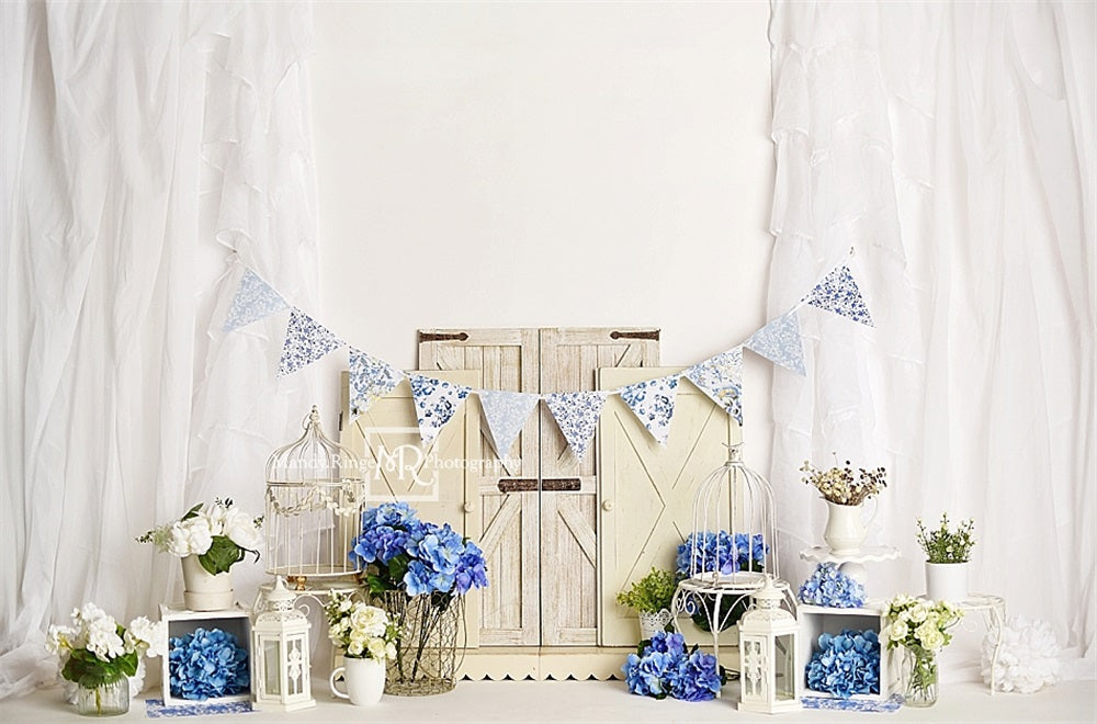 Kate Rustique Printemps Floral Bleu Chinoiseries Toile de fond conçue par Mandy Ringe - Kate Backdrop FR