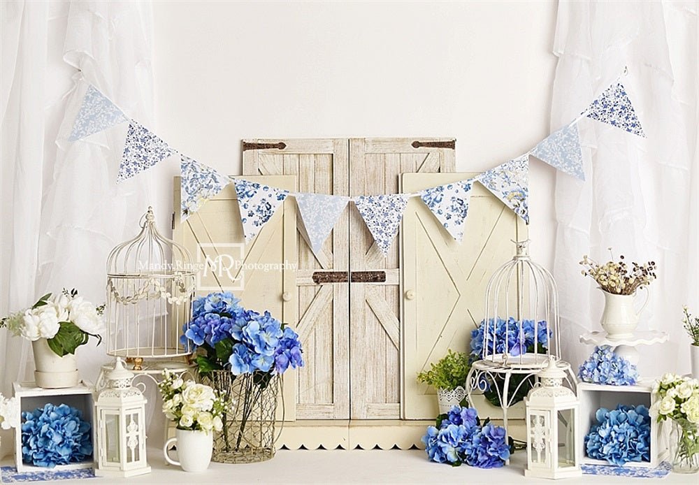 Kate Rustique Printemps Floral Bleu Chinoiseries Toile de fond conçue par Mandy Ringe - Kate Backdrop FR