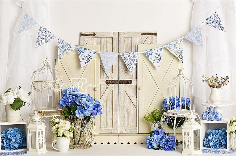 Kate Rustique Printemps Floral Bleu Chinoiseries Toile de fond conçue par Mandy Ringe - Kate Backdrop FR